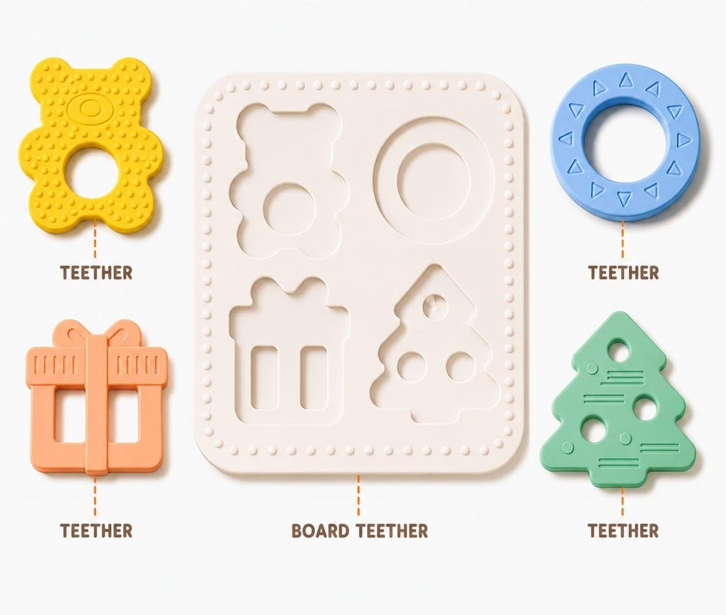 Babylul puzzle board with bear, ring, gift and tree teething pieces